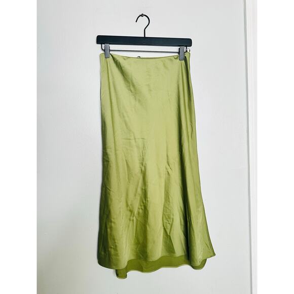 JASON WU Green Satin Side Zipper Sleek Silhouette Slip Style Skirt Size Size 4 - Picture 3 of 13